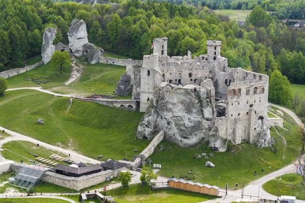 中世の城の遺跡 ポーランドのオグロ ジエンエツィエの岩の上に シレジアのポーランドのジュラシックハイランドのイーグルネストと呼ばれる拠点の一つ ストック画像