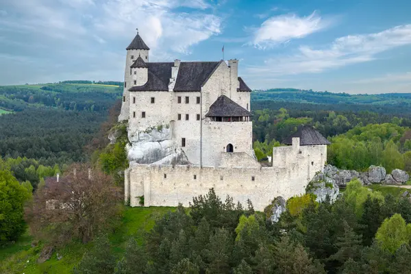 Bobolice城堡 位于Jura Krakowsko Czestochowska的一座城堡的废墟 这座城堡建在所谓的鹰巢中 建在Myszkow区Silesian Voivodeship的Bobolice村 免版税图库图片