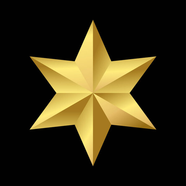 Abstract golden six-pointed star on black. Vector illustration.