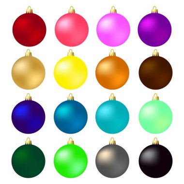 Renkli noel baloları gerçekçi dekorasyonlar. Vektör illüstrasyonu. 