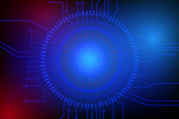 Vector Cyber Technologie Netzwerk Kreis Hintergrund Blauer Und Roter Hintergrund — Stockvektor