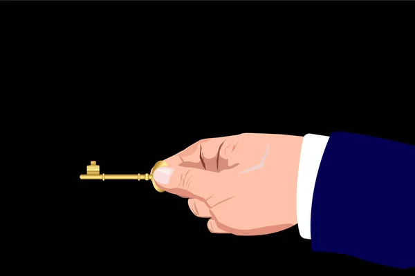 Zakenman Hand Holding Key Gouden Sleutel Sleutel Tot Succes — Stockvector