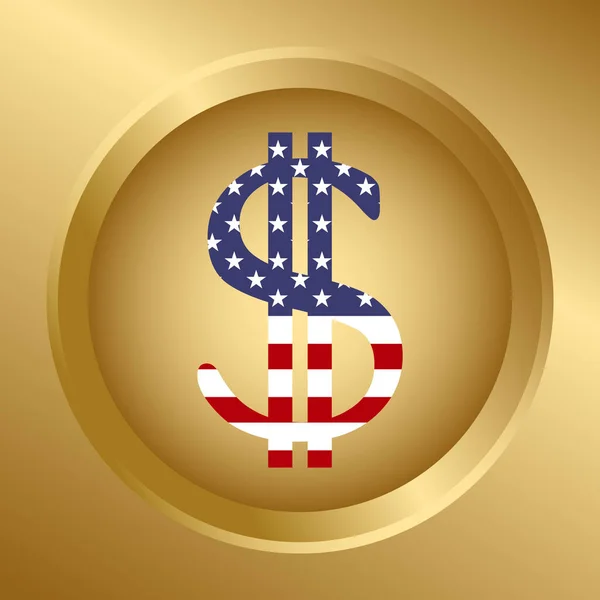 Dollar Zeichen Mit Usa Flagge Isoliert Auf Goldenem Hintergrund — Stockvektor
