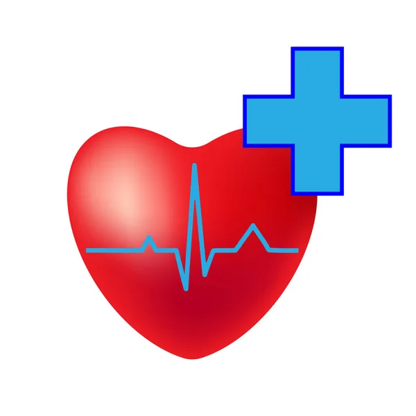 Corazón Rojo Con Cruz Circuito Oscilación Pulso Cardiología — Vector de stock