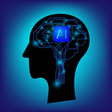 Yapay zeka çipi teknolojik beyin yapay zekası. Beynin vektör illüstrasyonu.