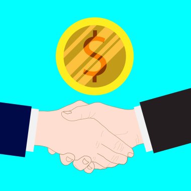 İşadamı Dolar Bozuklukları ile el ele kontrol ediyor, iş ortaklığı. Düz tasarımda vektör illüstrasyonu.