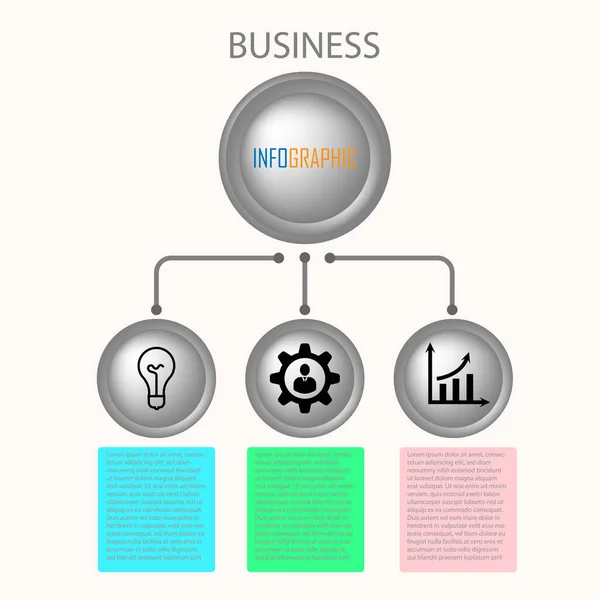 ビジネスのインフォグラフィック 事業戦略と開発の3つのステップの概念 プレゼンテーションのための現代的なベクターイラスト — ストックベクタ