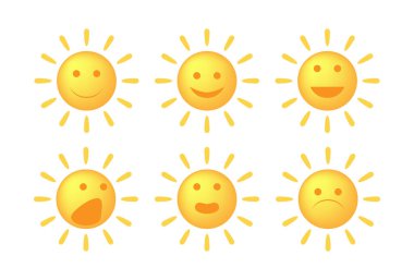 Güneş yüzleri farklı duygular belirler Vektör illüstrasyonu.