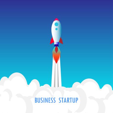 Roket uzay gemisi kalkıyor, konsept uzay roket gemisini başlatın. Vektör illüstrasyonu.