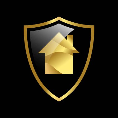 Gold shield with shiny golden home. vector illustration. EPS 10  clipart