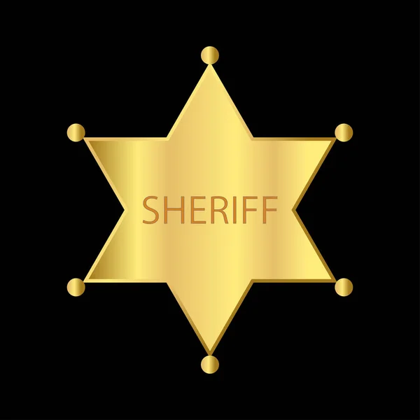 Guld Sheriff Star Badge Isolerad Svart Vektor Illustration — Stock vektor