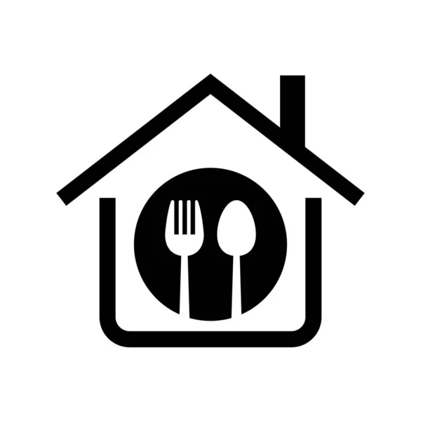 Haus Mit Löffel Und Gabel Symbol Hausgemachtes Essenskonzept Hauskoch Logo — Stockvektor