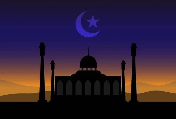 Silueta Mezquita Cielo Del Atardecer Luna Creciente Para Ramadán Del — Archivo Imágenes Vectoriales