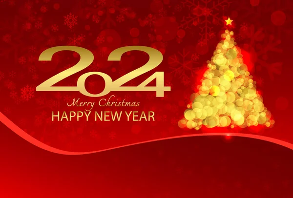 Vánoce Nový Rok 2024 Lesklé Vánoční Pozadí Sněhové Vločky Světlo — Stockový vektor