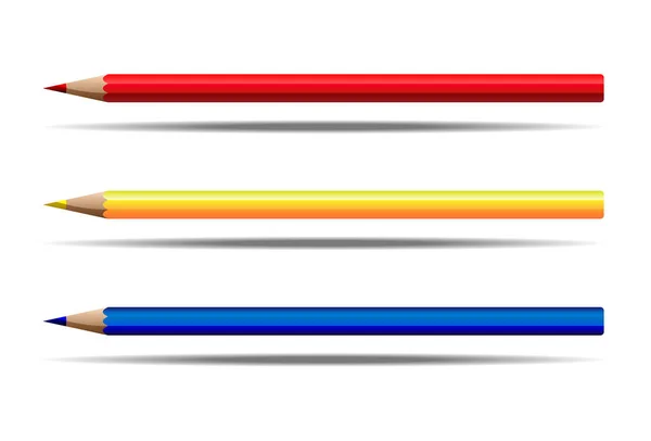 Kleurpotloden Realistische Set Potloden Tekenen Vector Illustratie Rood Geel Blauw — Stockvector