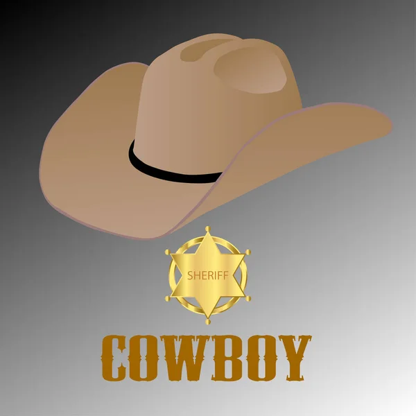 Cowboy Hat Gold Sheriff Star Badge Wild West Vector — Stock Vector