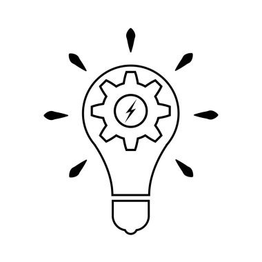 Idea light bulb with cogwheel and lightning symbol. vector icon design