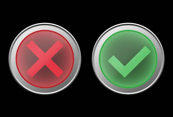Botón Correcto Incorrecto Forma Redonda Verde Rojo Correcto Signo Incorrecto — Vector de stock