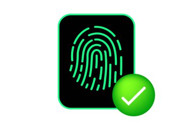 Kabul edilen parmak izi ikonu. Parmak izi taraması kimlik simgesi. Vektör illüstrasyonu