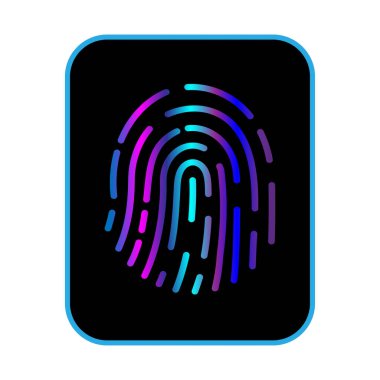 Renkli parmak izi kimliği. Parmak izlerini tara. Vektör illüstrasyonu