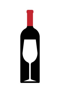 Beyaz arka planda izole edilmiş şarap şişesi ve cam. Düz vektör illüstrasyonu