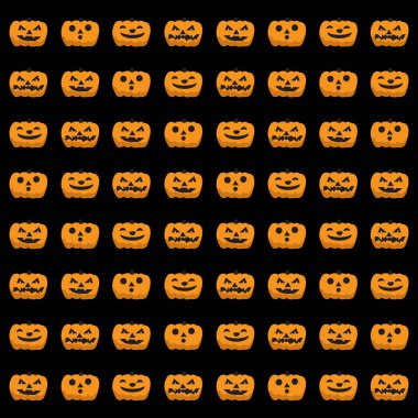 Siyah arka planda izole edilmiş Cadılar Bayramı balkabakları. Vektör illüstrasyonu.