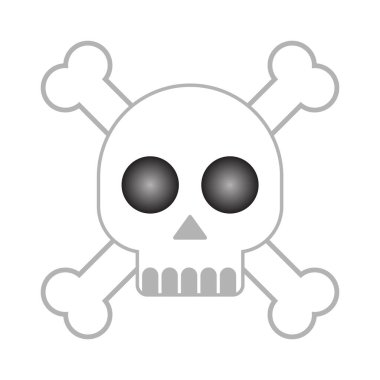 Kafatası simgesi, beyaz ve gri, çizgi film stili insan kafatası büyük, siyah göz yuvaları.