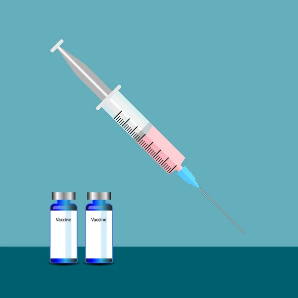 Vaccine Syringe Vector Background Template Vaccine Bottles Syringe Injection Medicine — Stock Vector