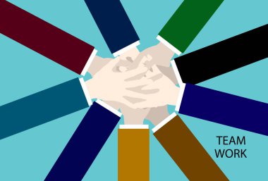 Takım çalışması. Çok kültürlü eller ekip çalışması. Toplum kavramı, destek, sosyal hareket, arkadaşlık 