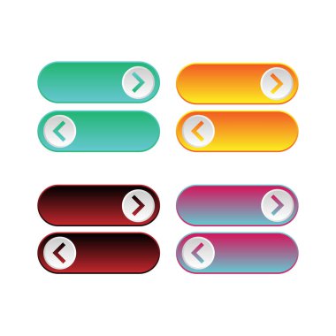 Önceki ve Sonraki Web düğmesi ayarlandı. Ok simgesiyle düğme ayarlandı. Vektör İllüstrasyonu