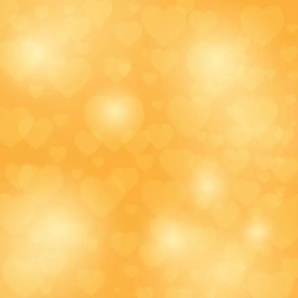 Golden Romantic Background Yellow Gold Bokeh Heart Greeting Card Design — Stock Vector