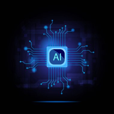 Yapay zeka devre çizgisi tarzı. Yapay zeka mikro işlemci depolama veritabanı. Akıllı ağ dijital teknolojisi.