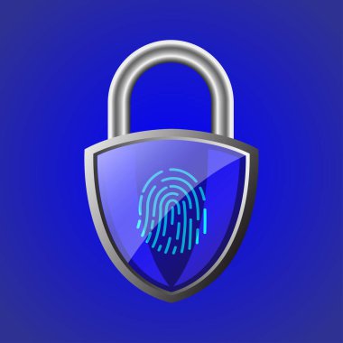 Parmak izi siber kalkan güvenlik ikonu. İnternet güvenliği. Veri koruma gizlilik kavramı. İnternet güvenliği online konsepti. Siber güvenlik İnternet ve ağları. 