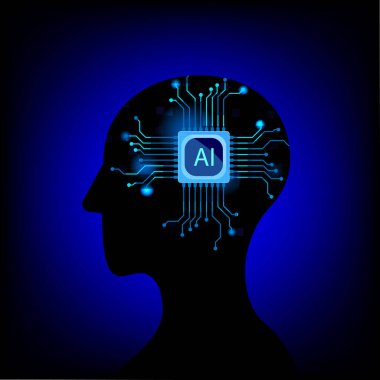 Human head technology, AI chip technology brain, Artificial Intelligence network head brain technology concept. clipart