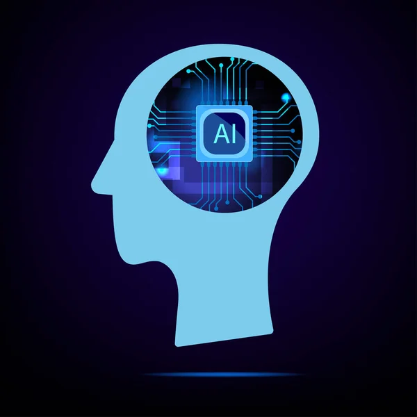 Menschenkopf Technologie Chip Technologie Gehirn Künstliche Intelligenz Netzwerk Kopf Gehirn — Stockvektor