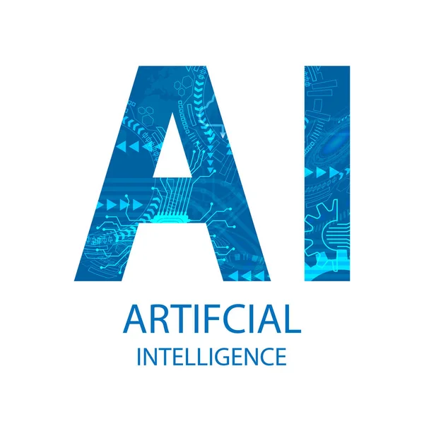 Artificiell Intelligens Illustration Med Blå Text Vit Bakgrund — Stock vektor
