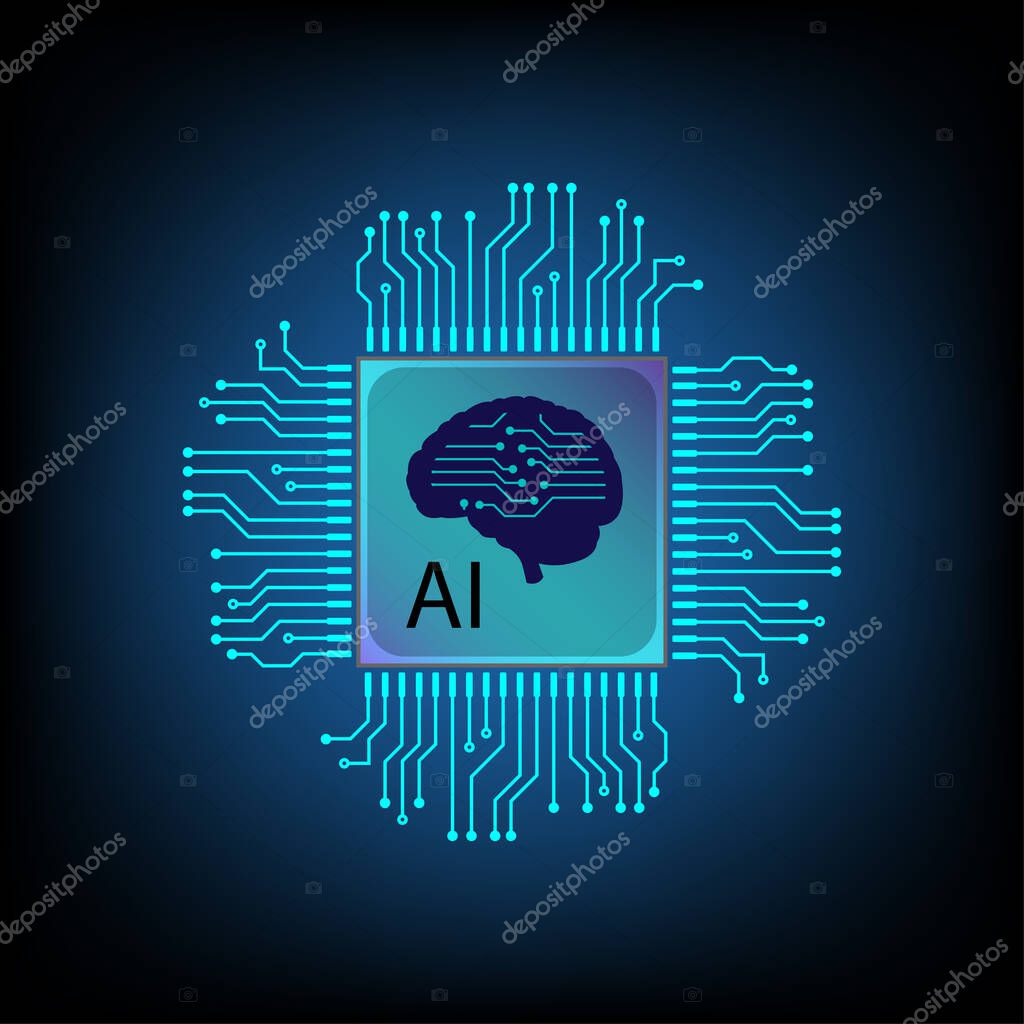 Artificial intelligence AI pictogram circuit line style. Micro processor unit storage database. Smart network digital technology.