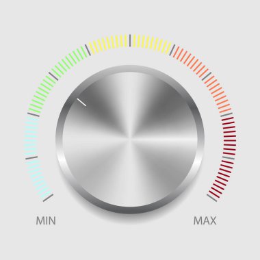 Metal desenli ses tuşu. Min ve maksimum seviye. Vektör illüstrasyonu