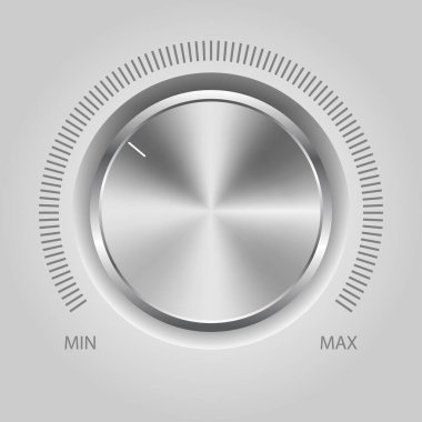 Metal desenli ses tuşu (müzik düğmesi). Metal ses kontrol düğmesi seviye ölçeği. Analog Döndürme Anahtarı. Vektör illüstrasyonu.