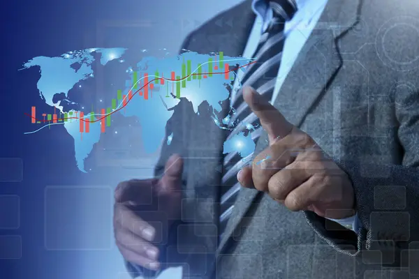 Concept Businessman Point Digital Hologram Stock Market Investment Trading World Stock Photo