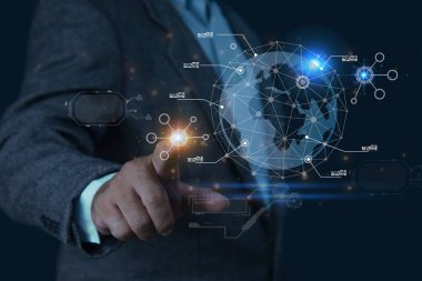 Business global internet connection application technology and digital marketing, Financial and banking, Digital link tech, big data.