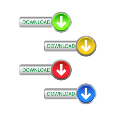 Beyaz arkaplanda farklı renklerde renkli web yükleme düğmeleri. Web siteleri ve simgeler için geçerlidir. Vektör illüstrasyonu