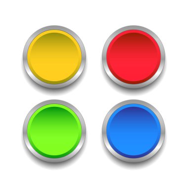 Beyaz arka planda farklı renklerde renkli yuvarlak web düğmeleri. Web siteleri ve simgeler için geçerlidir. Vektör illüstrasyonu