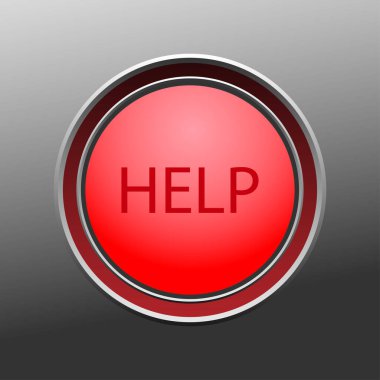 Metal üzerinde kırmızı yardım düğmesi. Vektör illüstrasyonu