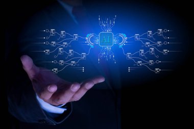 Yapay zeka, belge yönetim sistemi DMS, robot otomasyonu, çevrimiçi veritabanı kullanılarak belgelerin sınıflandırılması. bulut teknolojisi, takas bilgileri, veri depolama kavramı. 