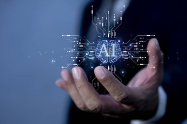 Ai, yapay zeka kavramı. Büyük veri yönetimi, bilgisayar bağlantısı istihbarat teknolojisi, otomatik robot. İş desteği için üretken yapay zeka kullanmayı öğrenme.