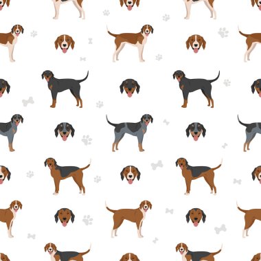Amerikan foxhound tüm renksiz desen. Farklı ceket renkleri. Vektör illüstrasyonu