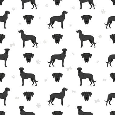 Harika, kusursuz bir Danimarka deseni. Farklı türde palto renginde köpek seti. Vektör illüstrasyonu