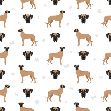 Harika, kusursuz bir Danimarka deseni. Farklı türde palto renginde köpek seti. Vektör illüstrasyonu