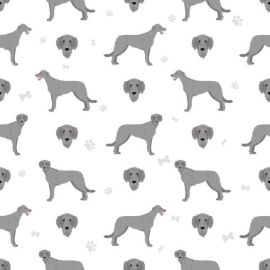 İrlandalı kurt köpeği kusursuz desen. Farklı pozlar, farklı renkler. Vektör illüstrasyonu